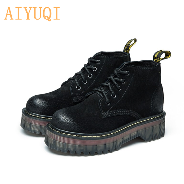 women boots platform suede genuine leather short boots women motorcycle thick bottom lace autumn women's shoes, Black
women boots platform suede genuine leather short boots women motorcycle thick bottom lace autumn women's shoes, Black