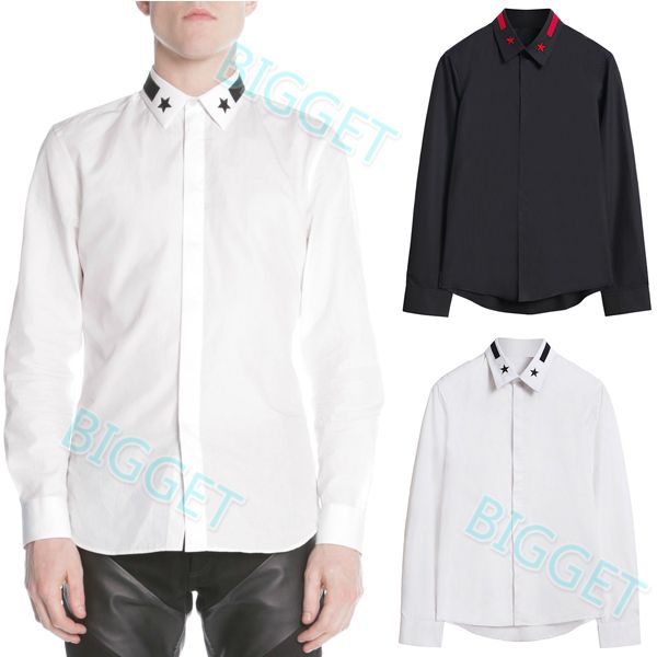 leisure shirt man embroidery 2 stars striped long sleeves skinny shirt for male fashion show wear, White;black
leisure shirt man embroidery 2 stars striped long sleeves skinny shirt for male fashion show wear, White;black