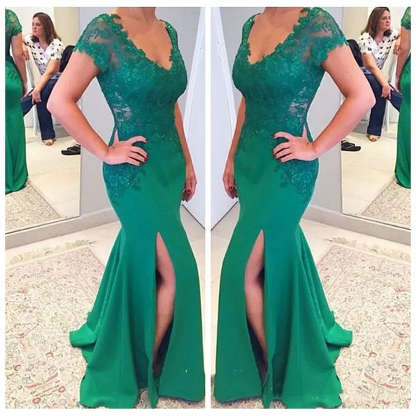 v-neck short sleeves lace appliques mermaid prom dresses 2019 split side long sweep train vestidos de evening party gowns women maxi, Black
v-neck short sleeves lace appliques mermaid prom dresses 2019 split side long sweep train vestidos de evening party gowns women maxi, Black