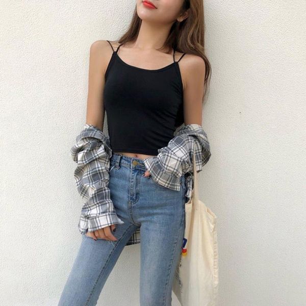 new women camisole solid color crossover open back vest short cropped navel camis tank top, White
new women camisole solid color crossover open back vest short cropped navel camis tank top, White