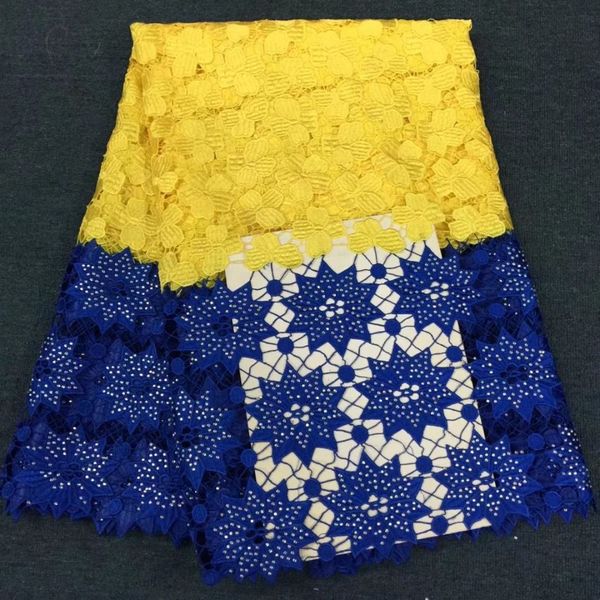 5Yards/pc Beautiful royal blue and yellow water soluble african lace fabric with rhinestone french cord lace for dress BW1-3
5Yards/pc Beautiful royal blue and yellow water soluble african lace fabric with rhinestone french cord lace for dress BW1-3