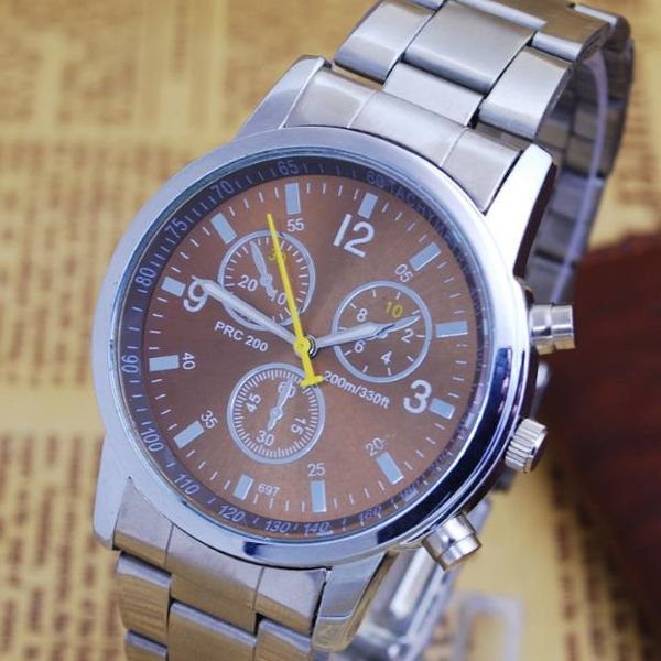 200 men's false three eye sports quartz steel belt watch waterproof watch fashion leisure tricolor optional, Slivery;brown
200 men's false three eye sports quartz steel belt watch waterproof watch fashion leisure tricolor optional, Slivery;brown