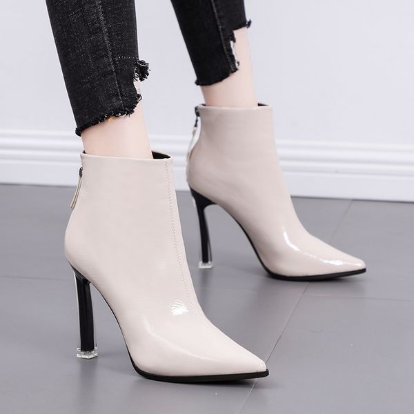 2019 fashion women 10cm high heels fetish leather stripper boots thin heels ankle sock autumn zip white boots pointed toe shoes, Black
2019 fashion women 10cm high heels fetish leather stripper boots thin heels ankle sock autumn zip white boots pointed toe shoes, Black