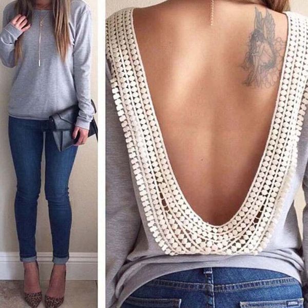 fashion autumn t-shirt tees o-neck long sleeve solid colors backless casual women lace t-shirts ladies t shirts good quality b126, White
fashion autumn t-shirt tees o-neck long sleeve solid colors backless casual women lace t-shirts ladies t shirts good quality b126, White
