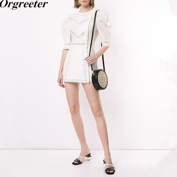 casual holiday lace patchwork jumpsuits women fashion puff sleeves hollow out side single-breasted draped rompers playsuits, Black;white
casual holiday lace patchwork jumpsuits women fashion puff sleeves hollow out side single-breasted draped rompers playsuits, Black;white