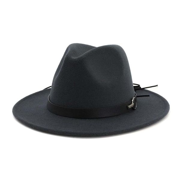 men women fedora hat with leather belt jazz hat wide brim casual, Blue;gray