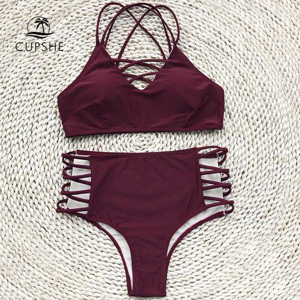 cupshe wine red high-waisted halter bikini set women burgundy cutout two pieces swimwear 2020 girl solid lace up swimsuit
cupshe wine red high-waisted halter bikini set women burgundy cutout two pieces swimwear 2020 girl solid lace up swimsuit
