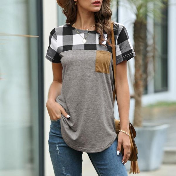 fashion plaid tunic blouse shirt pocket o-neck casual summer ladies female women short sleeve shirt blusas pullover, White
fashion plaid tunic blouse shirt pocket o-neck casual summer ladies female women short sleeve shirt blusas pullover, White