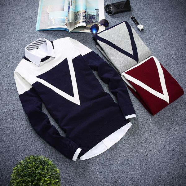 mens stand collar sweater slim lapel sweater for male triangle pattern splice fashion clothes, White;black
mens stand collar sweater slim lapel sweater for male triangle pattern splice fashion clothes, White;black