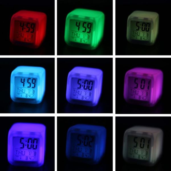 

led alarm colock 7 colors changing digital cool led clock popular pattern night light color clock night home