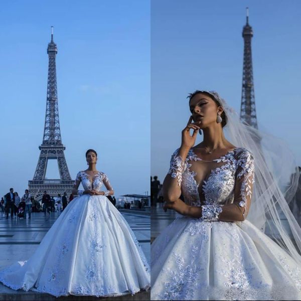 2019 vintage wedding dresses long sleeves ball gown lace appliques covered button bridal gowns plus size wedding dress vestido de novia, White
2019 vintage wedding dresses long sleeves ball gown lace appliques covered button bridal gowns plus size wedding dress vestido de novia, White