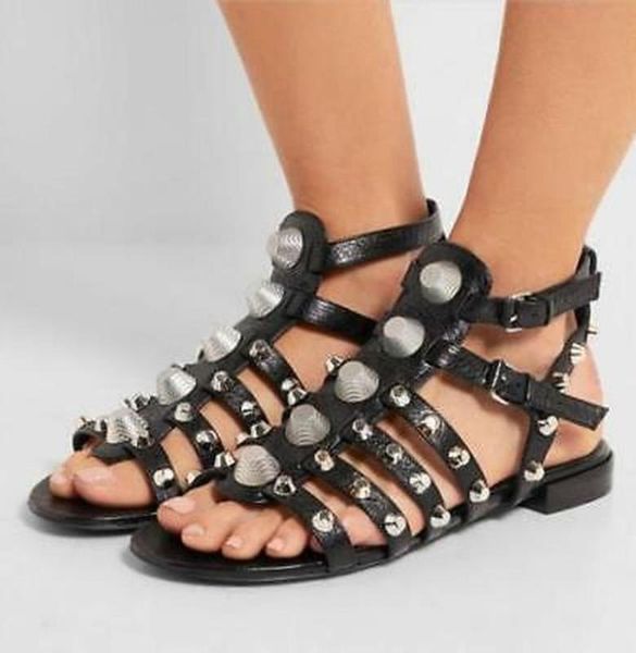 us4-11 womens punk strappy studded rivet sandals flats roman leather open toe summer shoes plus size 6colors c358, Black
us4-11 womens punk strappy studded rivet sandals flats roman leather open toe summer shoes plus size 6colors c358, Black