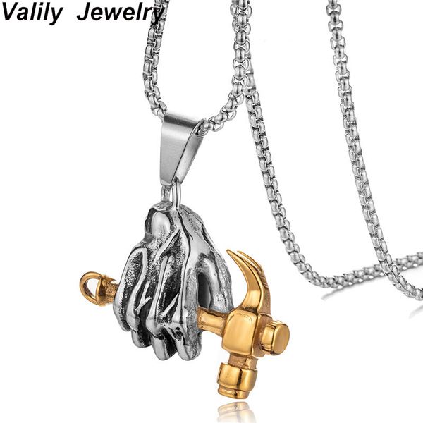 valily men gothic skull hand necklace punk vintage stainless steel gold hammer pendant necklaces jewelry for man, Silver
valily men gothic skull hand necklace punk vintage stainless steel gold hammer pendant necklaces jewelry for man, Silver