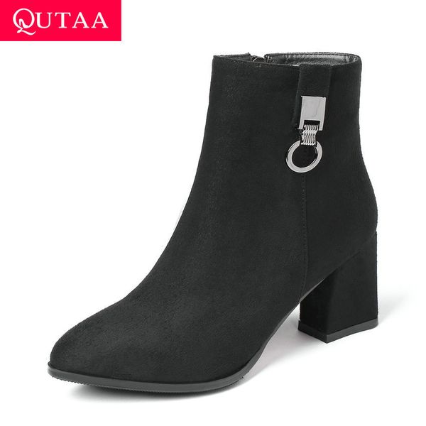 qutaa 2020 scrub metal decoration fashion square high heel ankle boots pointed toe zipper autumn winter women shoes size 34-43, Black
qutaa 2020 scrub metal decoration fashion square high heel ankle boots pointed toe zipper autumn winter women shoes size 34-43, Black