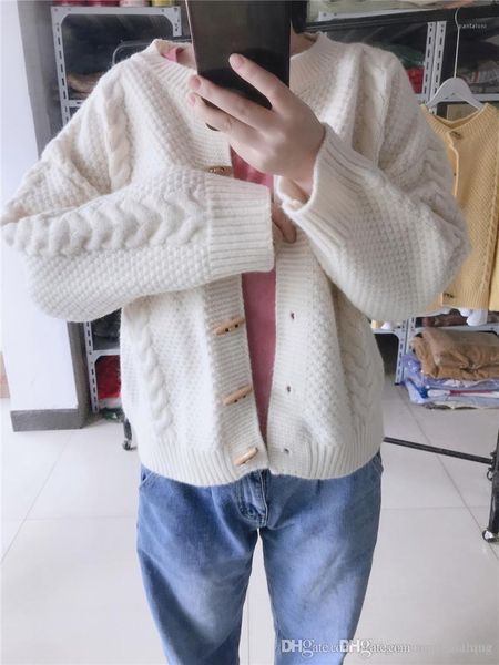 long sleeve horn button ladies outerwear casual single breasted female clothing cardigan womens sweaters loose solid color, White;black
long sleeve horn button ladies outerwear casual single breasted female clothing cardigan womens sweaters loose solid color, White;black