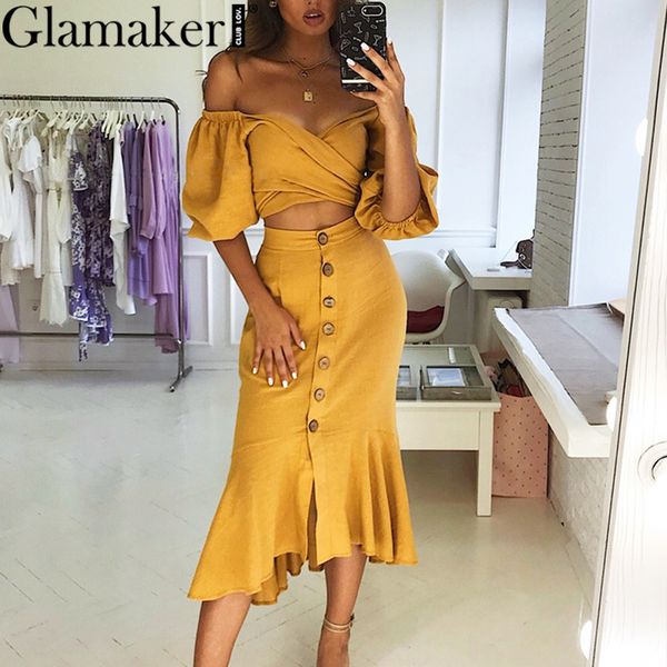 glamaker off shoulder yellow mermaid dress 2 piece suit elegant party holiday dress beach buttons puff sleeve maxi dress, Black;pink
glamaker off shoulder yellow mermaid dress 2 piece suit elegant party holiday dress beach buttons puff sleeve maxi dress, Black;pink