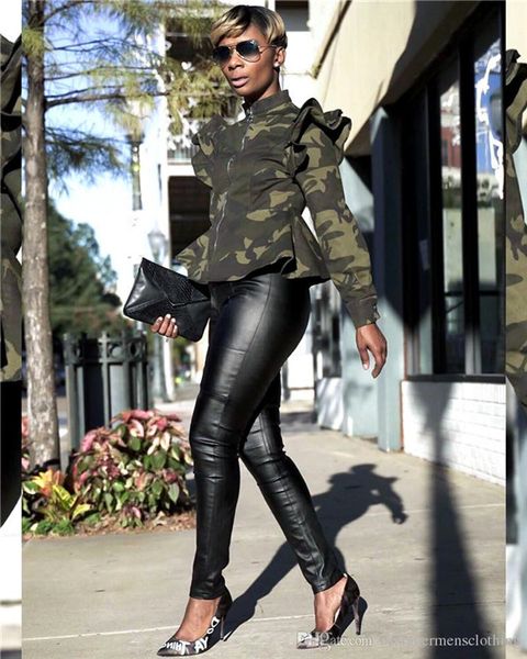 womens designer camouflage jackets stand collar long sleeve ruffles coat spring autumn womens coats, Black;brown
womens designer camouflage jackets stand collar long sleeve ruffles coat spring autumn womens coats, Black;brown