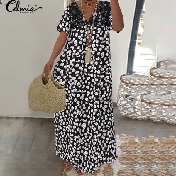 bohemian women short sleeve long dress 2020 celmia summer v neck daisy print lace stitching loose shirt dresses casual sundress, White;black
bohemian women short sleeve long dress 2020 celmia summer v neck daisy print lace stitching loose shirt dresses casual sundress, White;black