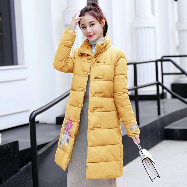 women winter puffer coats oriental button design warm flower embroidery puff basic jackets female stand collar quilted overcoats, Black
women winter puffer coats oriental button design warm flower embroidery puff basic jackets female stand collar quilted overcoats, Black