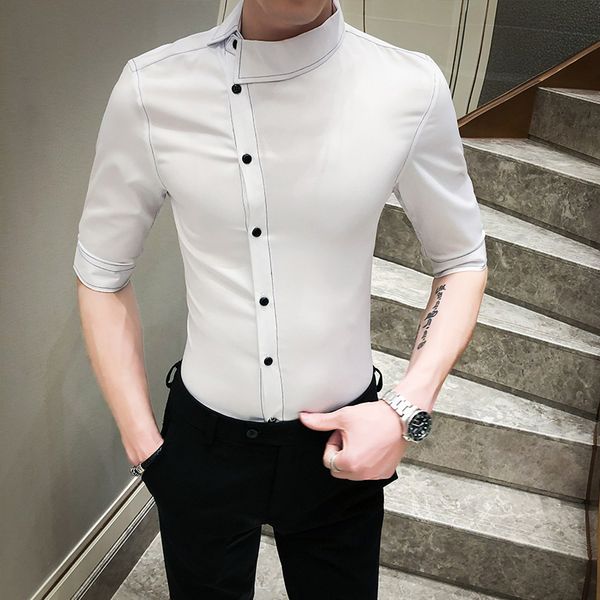 men's casual shirts balck white shirt camisa social masculina 2021 summer personality men slim fit short sleeve dress streetwear, White;black
men's casual shirts balck white shirt camisa social masculina 2021 summer personality men slim fit short sleeve dress streetwear, White;black