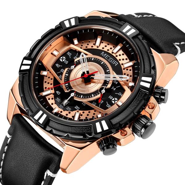 megir men's sports watch quartz watches calendar luminous waterproof leather strap 2118g, Slivery;brown
megir men's sports watch quartz watches calendar luminous waterproof leather strap 2118g, Slivery;brown