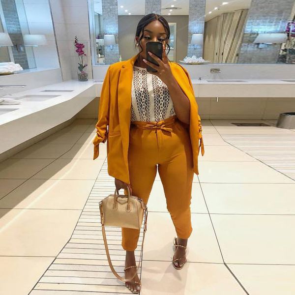 women plus size set notched collar drawstring long sleeve blazers + pencil pants two piece sets office ladies fall outfits, White;black
women plus size set notched collar drawstring long sleeve blazers + pencil pants two piece sets office ladies fall outfits, White;black