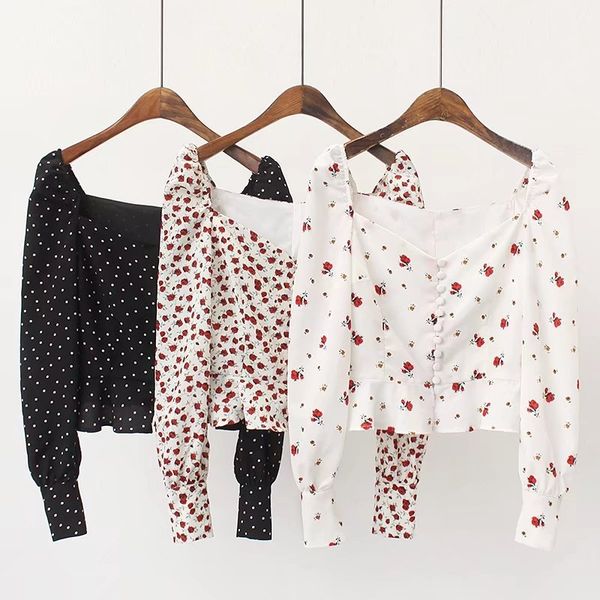 women's blouses & shirts women vintage printed buckled long-sleeved shirt ladies ruffled high waist short streetwear blusas mujer de, White
women's blouses & shirts women vintage printed buckled long-sleeved shirt ladies ruffled high waist short streetwear blusas mujer de, White