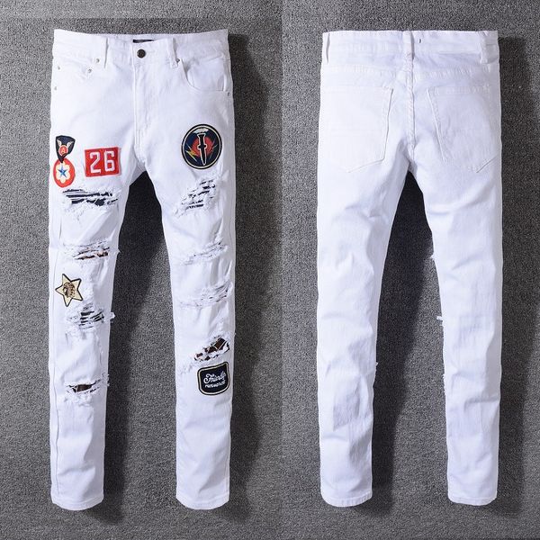 2020 new arrival fashion brand men's washed hole design casual white slim embroidered patterns denim jeans pants trousers, Blue
2020 new arrival fashion brand men's washed hole design casual white slim embroidered patterns denim jeans pants trousers, Blue