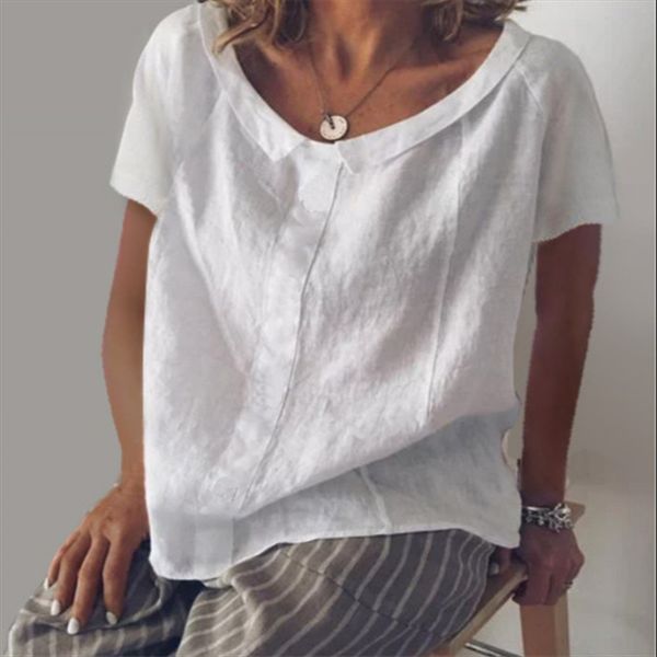 2019 lapel round collar short sleeve cotton linen cotton and linen pullover pullover t-shirt women's wear, White
2019 lapel round collar short sleeve cotton linen cotton and linen pullover pullover t-shirt women's wear, White