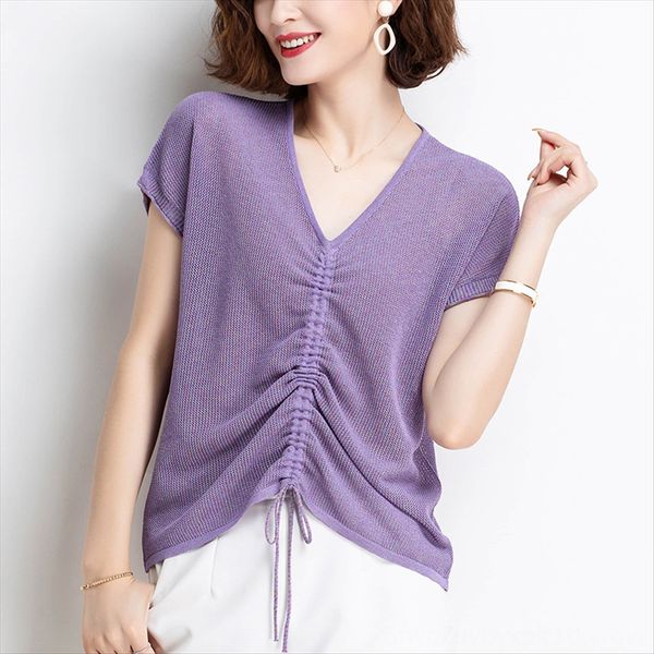 2020 summer thin t-shirt women's short-sleeved v-neck drawstring slim knitted sweater women's fashion, White
2020 summer thin t-shirt women's short-sleeved v-neck drawstring slim knitted sweater women's fashion, White
