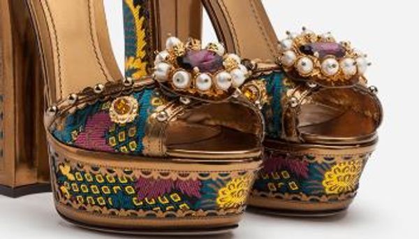 es chunky heel platform peep toe ethnic embroidery, Black