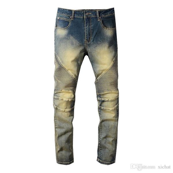 mens distressed fold skinny retro jeans fashion designer washed pleated panelled zipper slim fit motorcycle biker hip hop denim pants 1084, Blue
mens distressed fold skinny retro jeans fashion designer washed pleated panelled zipper slim fit motorcycle biker hip hop denim pants 1084, Blue