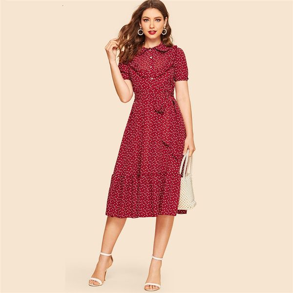 designer dress women clothes burgundy ruffle trim heart print mid calf belted shirt dress vintage ladies 2019 peter pan collar, Black;gray
designer dress women clothes burgundy ruffle trim heart print mid calf belted shirt dress vintage ladies 2019 peter pan collar, Black;gray