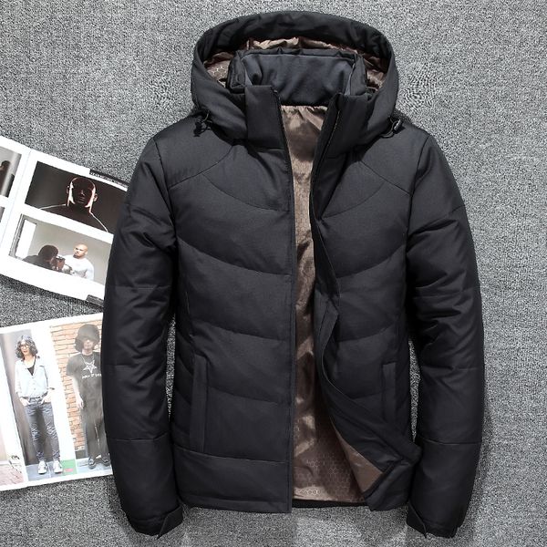 white duck down jacket men thick hooded detachable windproof russia winter men's down jacket short parka coat men, Black
white duck down jacket men thick hooded detachable windproof russia winter men's down jacket short parka coat men, Black