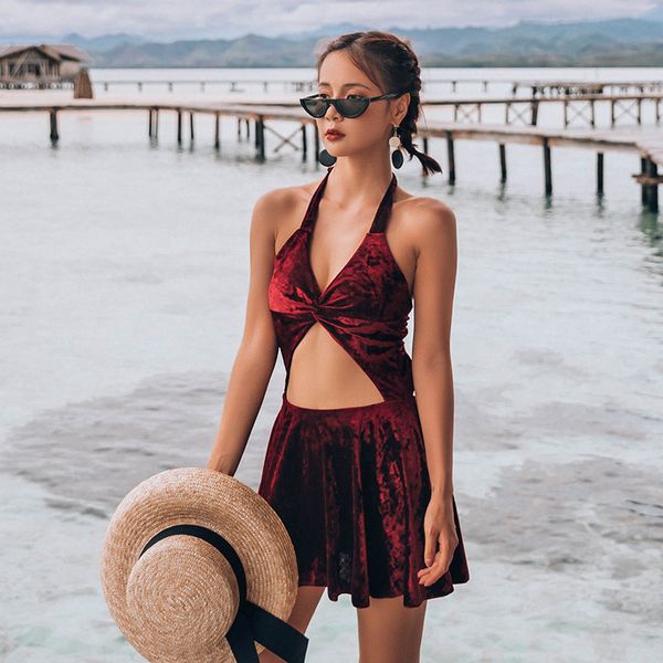 women swimwear 2019 one piece bikinis female women's bathing suit 1 swimsuit korean new wine red velvet swimsuits with, White;black
women swimwear 2019 one piece bikinis female women's bathing suit 1 swimsuit korean new wine red velvet swimsuits with, White;black