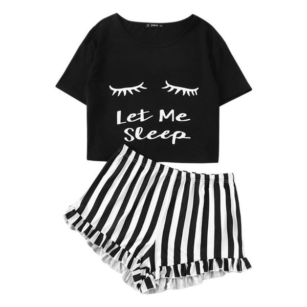 women breathable sleepwear homewear cotton letters print t-shirt shorts set 2pcs women o-neck stripe elastic waist shorts, White
women breathable sleepwear homewear cotton letters print t-shirt shorts set 2pcs women o-neck stripe elastic waist shorts, White