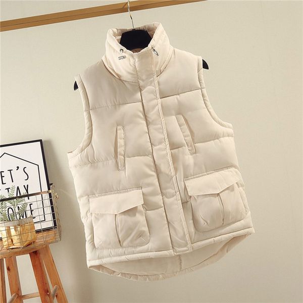 women lady's winter sleeveless warm solid printed pockets coat jackets turn-down collar solid cold season coat clothing 10.14, Black;white