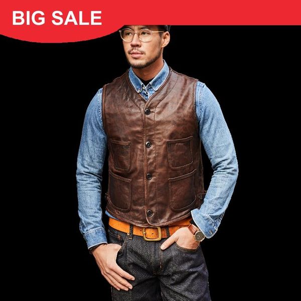 2020 vintage brown men slim fit casual leather vest single breasted plus size xxxl genuine thin sheepskin spring short vest, Black;white
2020 vintage brown men slim fit casual leather vest single breasted plus size xxxl genuine thin sheepskin spring short vest, Black;white
