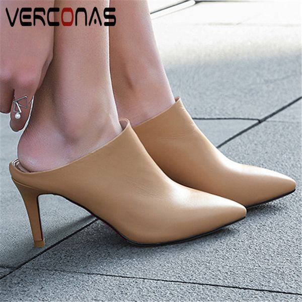 verconas woman thin heels design mules pointed toe comfortable sandals summer soft genuine leather high heeled shoes woman, Black
verconas woman thin heels design mules pointed toe comfortable sandals summer soft genuine leather high heeled shoes woman, Black