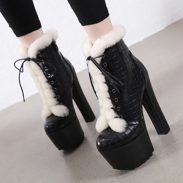 winter boots women high heels thick-soled laced women's boots cross-strap ankle for women waterproof mujer invierno 2019, Black
winter boots women high heels thick-soled laced women's boots cross-strap ankle for women waterproof mujer invierno 2019, Black