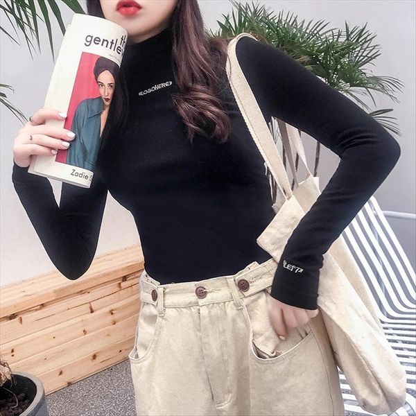 2019 women's embroidery half-high collar solid color long sleeve t- women's velvet base t- shirt shirt pinduoduo, White
2019 women's embroidery half-high collar solid color long sleeve t- women's velvet base t- shirt shirt pinduoduo, White