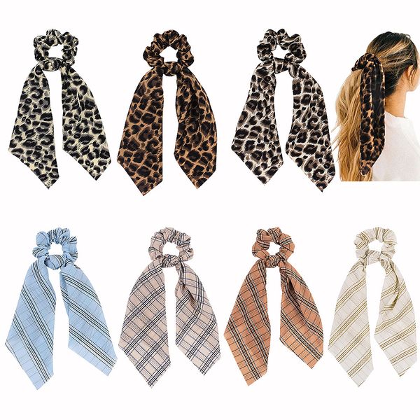 women girl leopard elastic hairbands scrunchie long streamer accessories scrunchies plaid grid chiffon turban ponytail holder, Slivery;white
women girl leopard elastic hairbands scrunchie long streamer accessories scrunchies plaid grid chiffon turban ponytail holder, Slivery;white