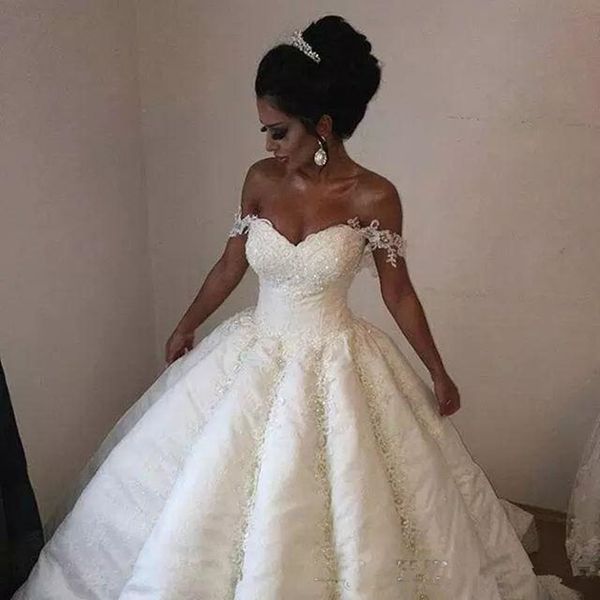 ball gown lace wedding dresses princess satin puffy wedding gowns lace applique off the shoulder bridal dress vestido de noiva bridal gowns, White
ball gown lace wedding dresses princess satin puffy wedding gowns lace applique off the shoulder bridal dress vestido de noiva bridal gowns, White