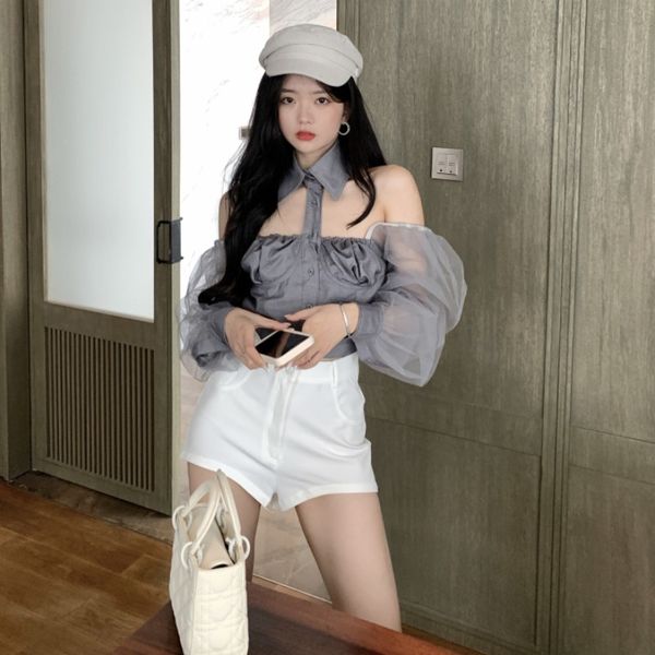 women dresses trendy womens dress shop halter mesh sleeve shoulder shirt solid color shorts goddess fan suit two-piece set, Black;white
women dresses trendy womens dress shop halter mesh sleeve shoulder shirt solid color shorts goddess fan suit two-piece set, Black;white