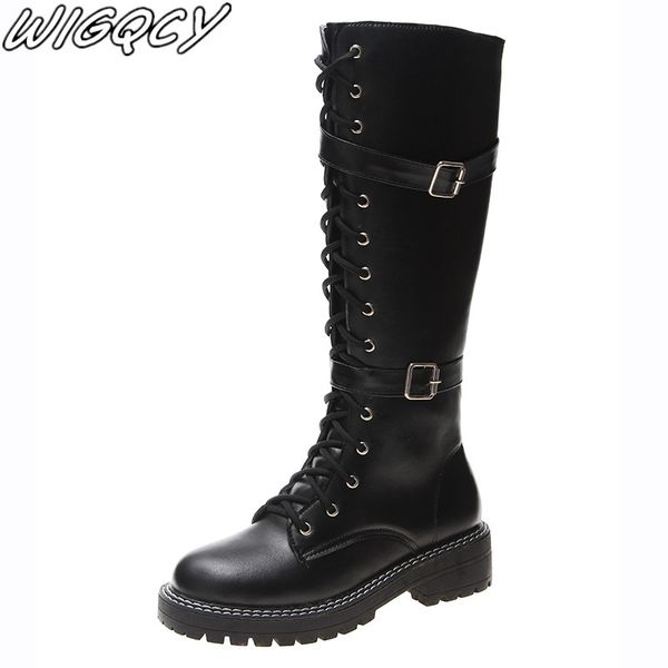 2019 knee-high boots lace-up fashion women boots low heel shallow round head winter side zipper leather size 43, Black
2019 knee-high boots lace-up fashion women boots low heel shallow round head winter side zipper leather size 43, Black