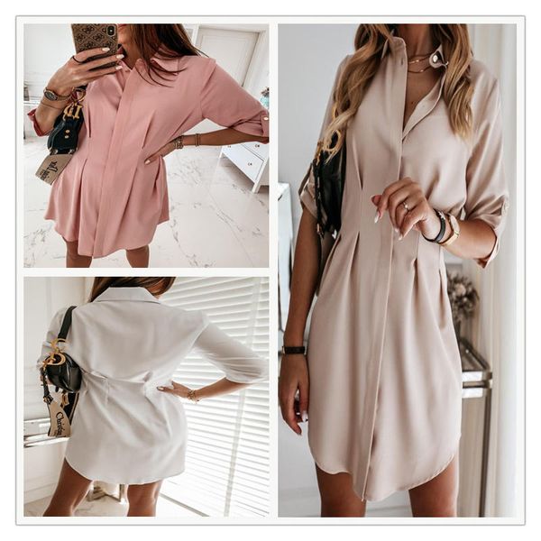 women's ladies solid color shirt casual lapel collar long section blouses t-shirt girls loose button, White
women's ladies solid color shirt casual lapel collar long section blouses t-shirt girls loose button, White