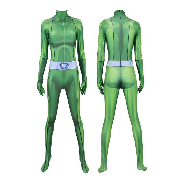 

High Quality Adult child Sam Totally Spies Green Cosplay Costume Halloween Superhero Lycar Spandex Zentai Bodysuit Catsuit Jumpsuit