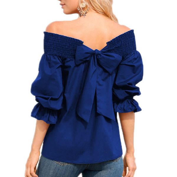 women summer polos off shoulder back bowknot 3/4 sleeves loose casual ssa-19ing, White
women summer polos off shoulder back bowknot 3/4 sleeves loose casual ssa-19ing, White