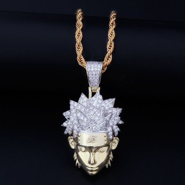 персонаж из мультфильма iced out кулон ожерелье новые мужские хип-хоп ювелирные изделия аниме наруто ожерелье 14 к позолоченные цепочки, юве, Silver