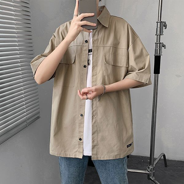 men's casual shirts 2021 summer cotton students korean version wild loose style short-sleeved shirt men streetwear, White;black
men's casual shirts 2021 summer cotton students korean version wild loose style short-sleeved shirt men streetwear, White;black